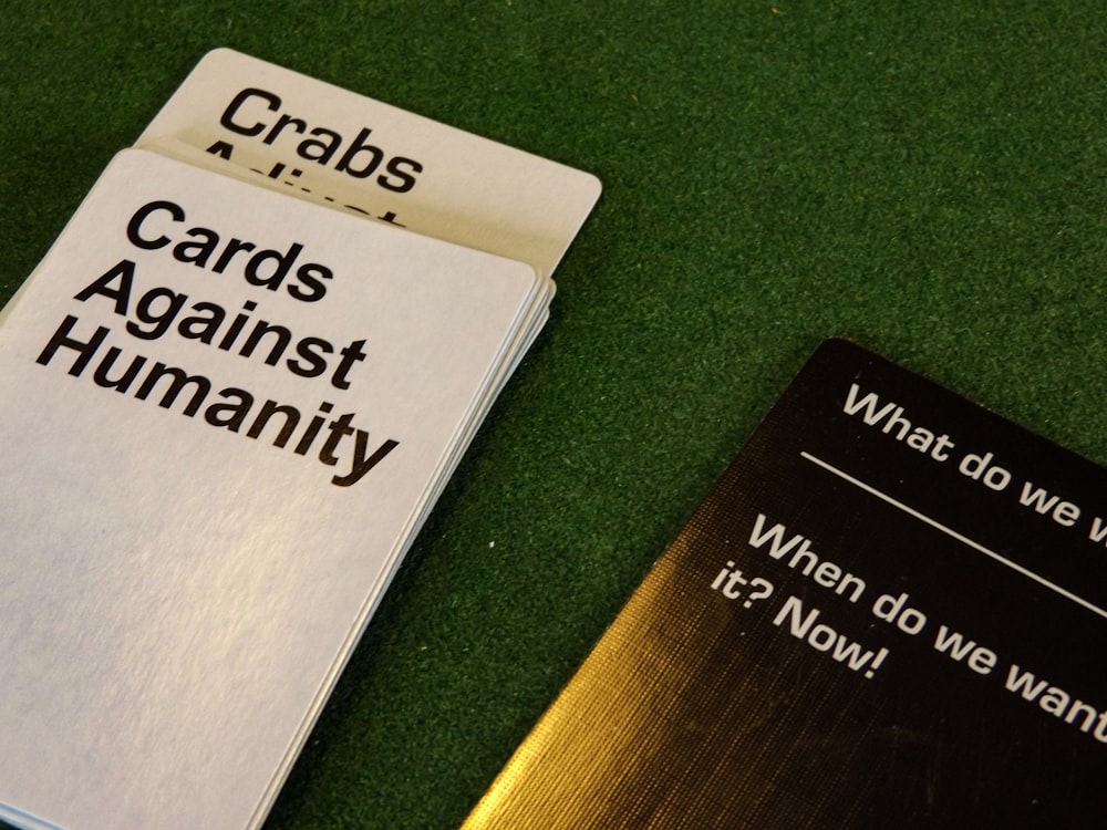a close up of two cards on a table