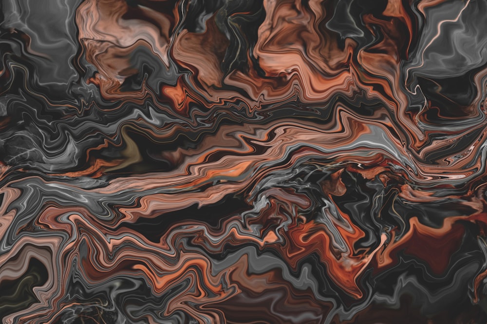 an abstract painting of a black, brown, and white swirl