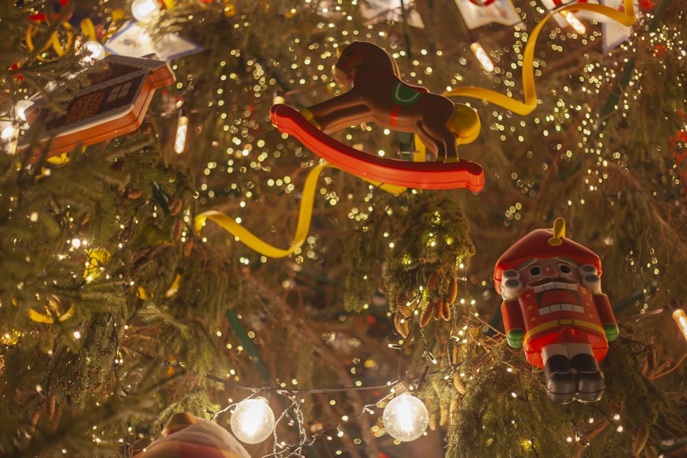 a christmas tree decorated with ornaments and lights