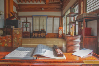 A serene music room with classical Indian instruments displayed invitingly.