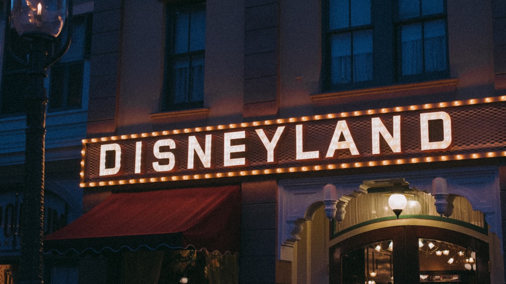 a building with a sign that says disneyland on it