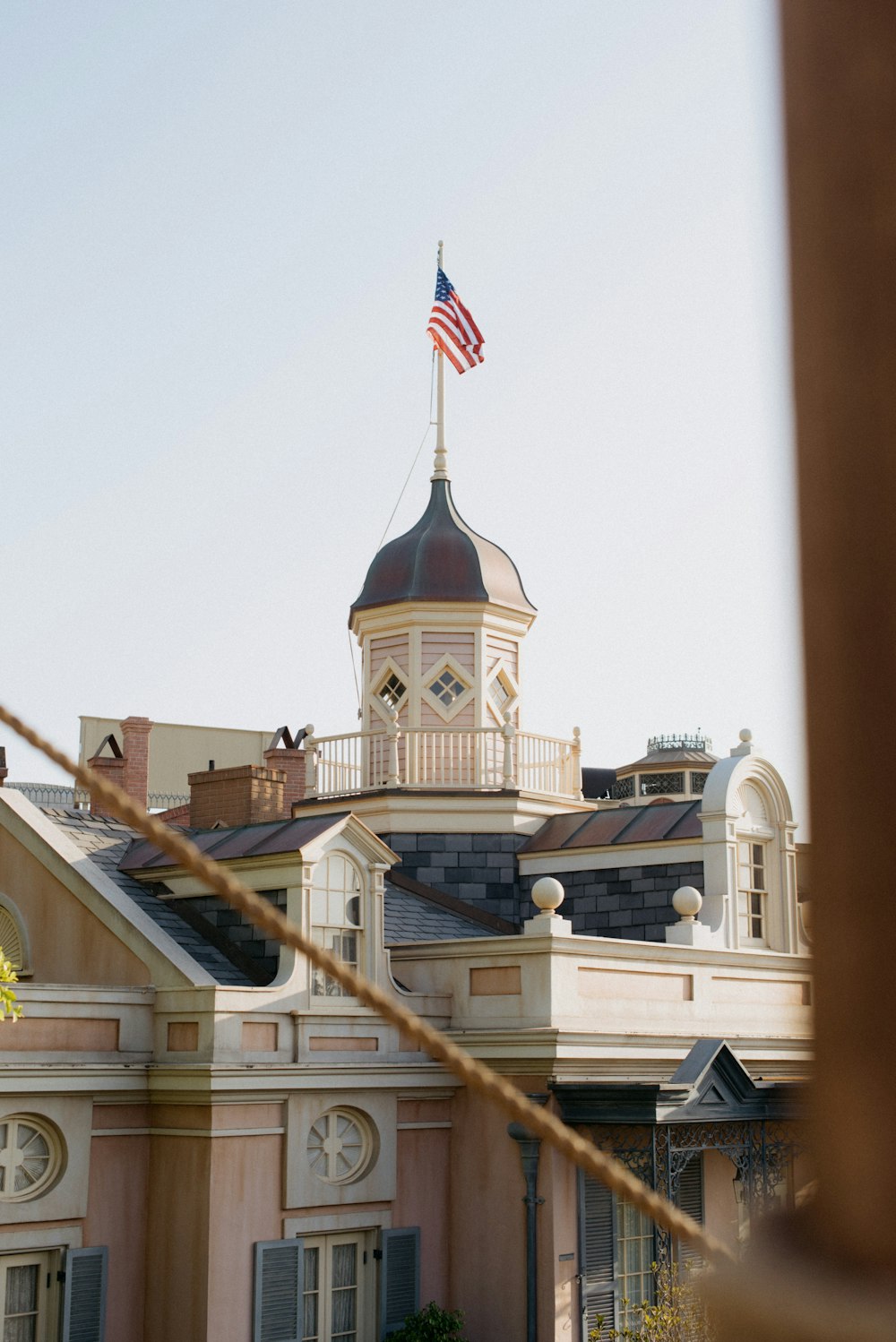 a building with a flag on top of it