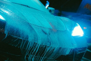 a blue and white umbrella