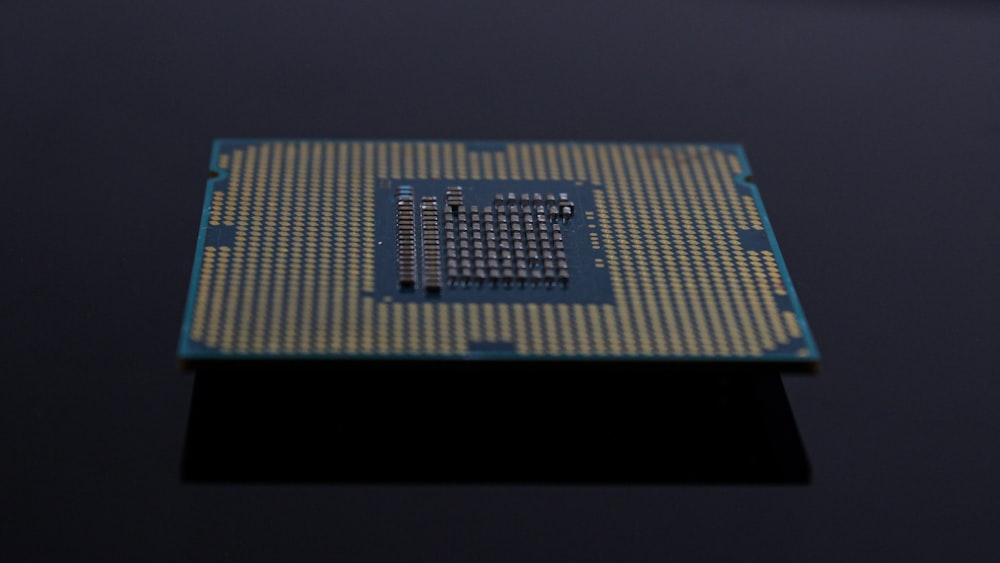 a close up of a computer chip on a table