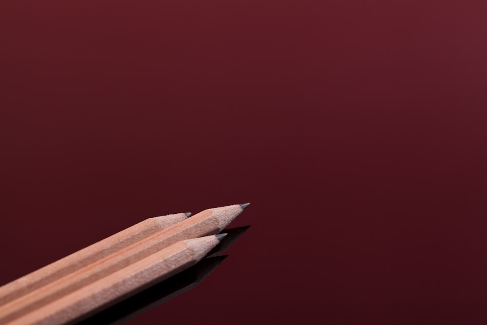 a close up of two pencils with a red background