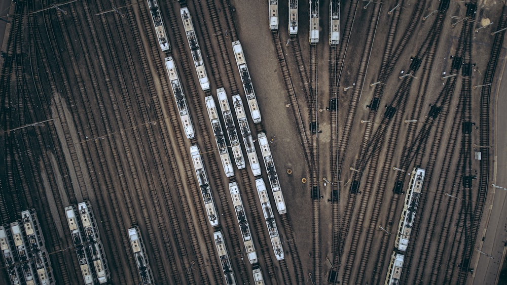 a train yard filled with lots of train cars