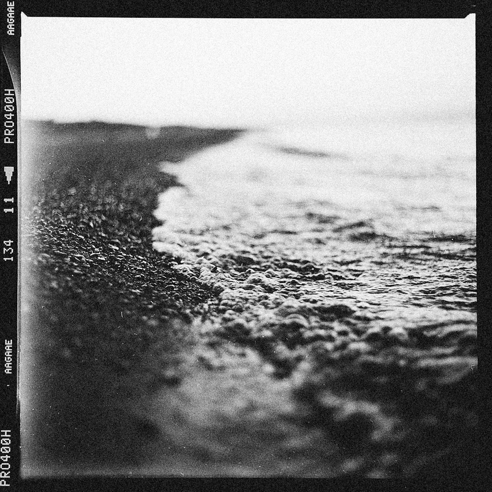 a black and white photo of a beach