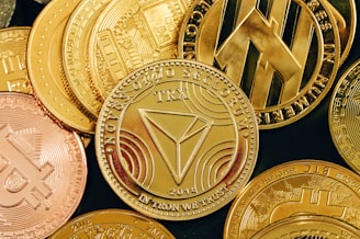 a pile of gold and silver bitcoins