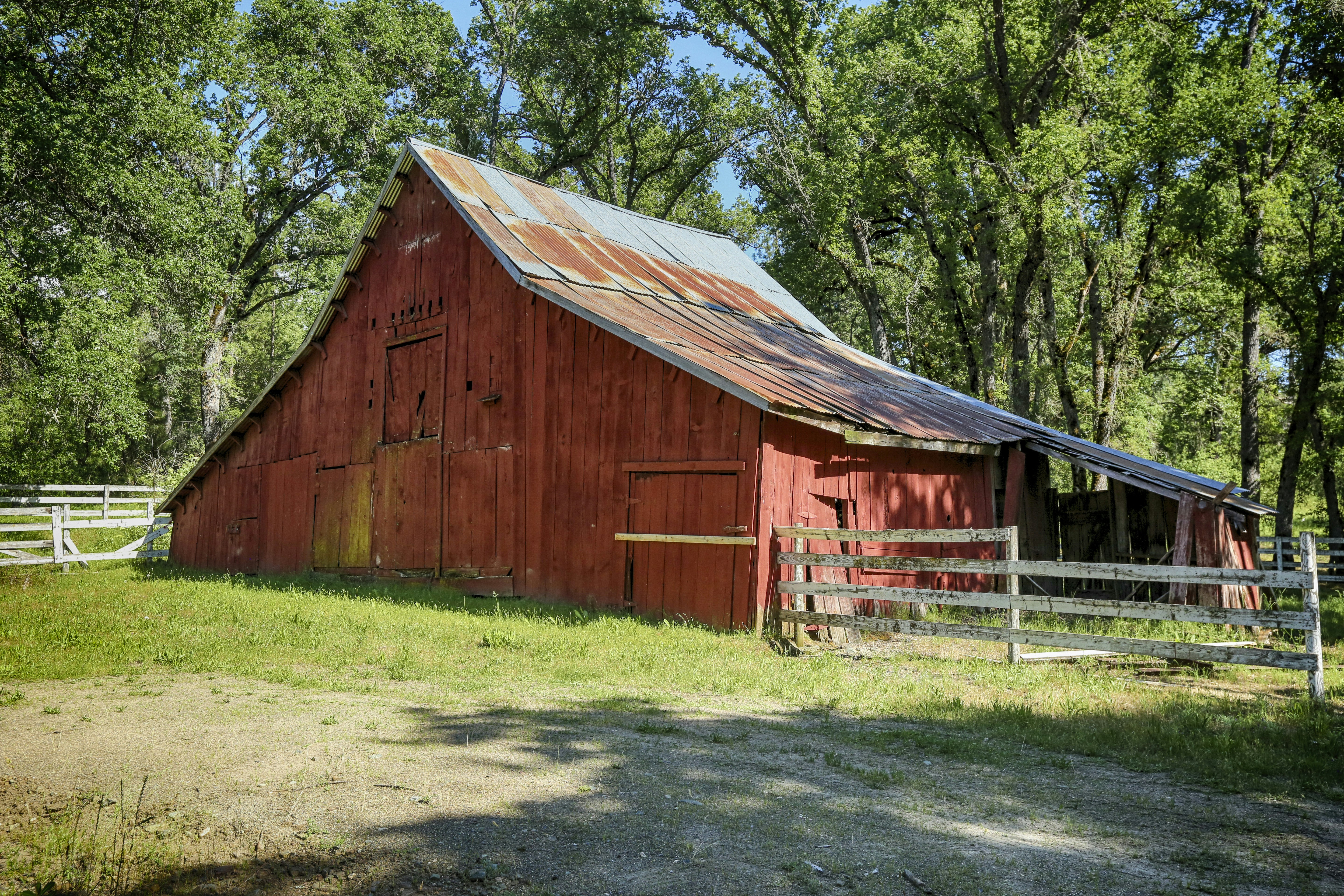 a red barn with a metal roof in a field, love me some barns, especially red ones.