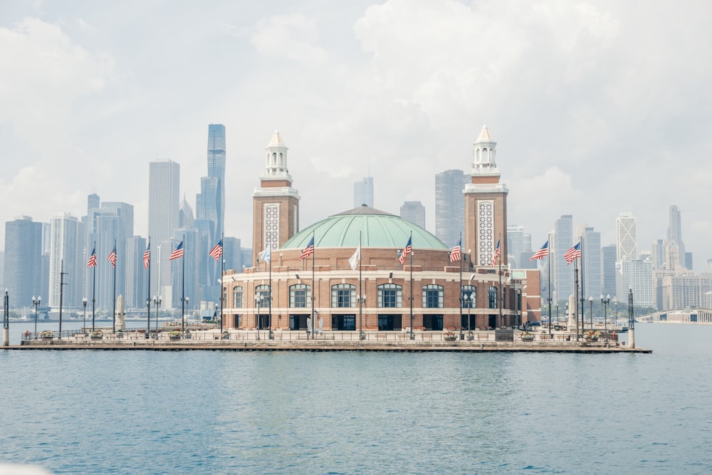 a large building sitting on top of a body of water