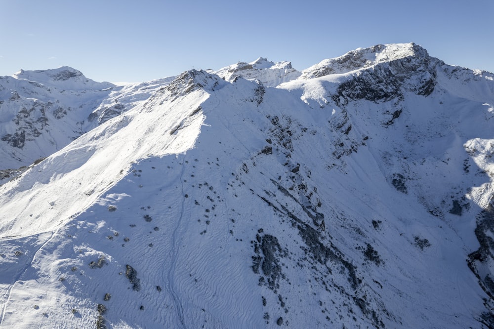 a mountain covered in snow under a blue sky