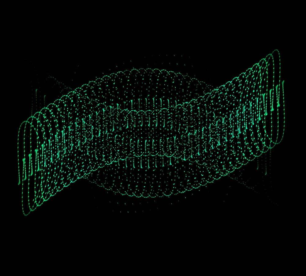 a black background with green dots and lines