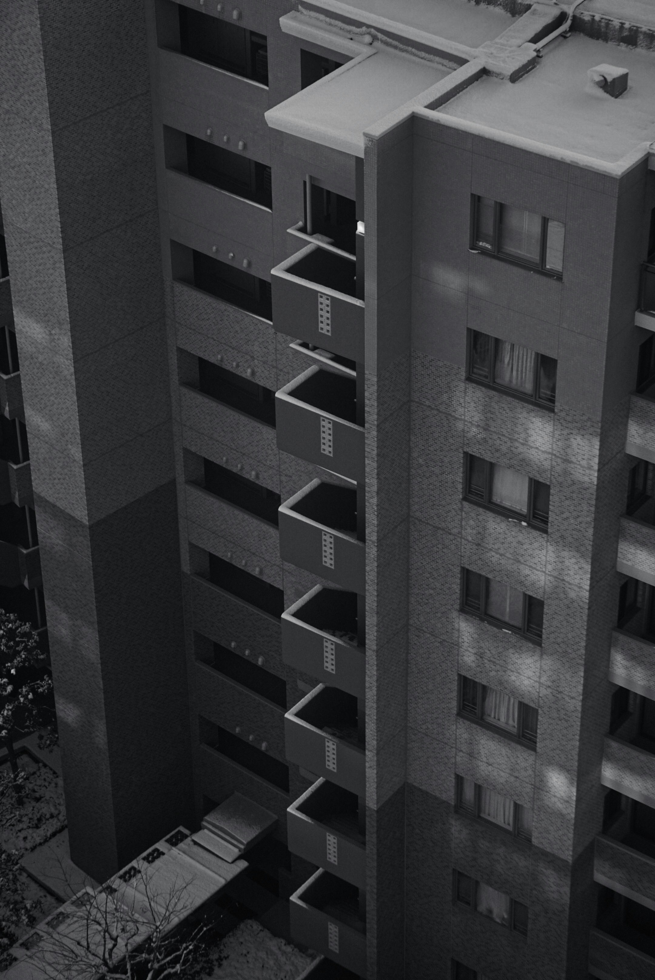 a black and white photo of a tall building