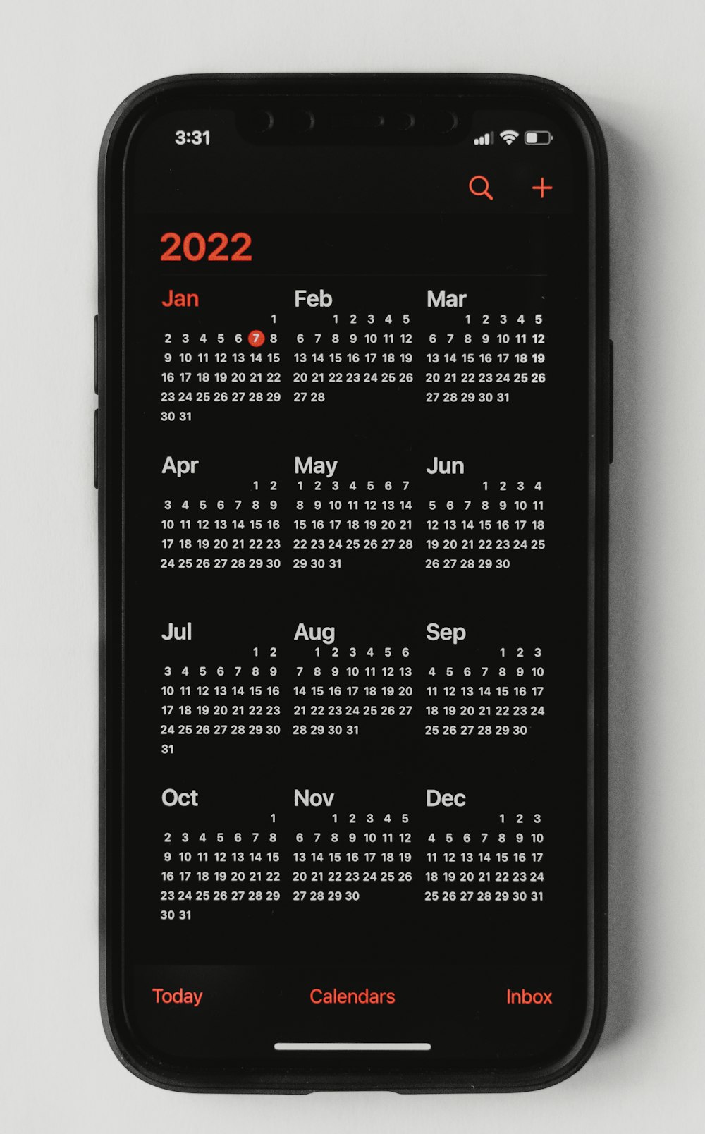 Yearly calendar on phone