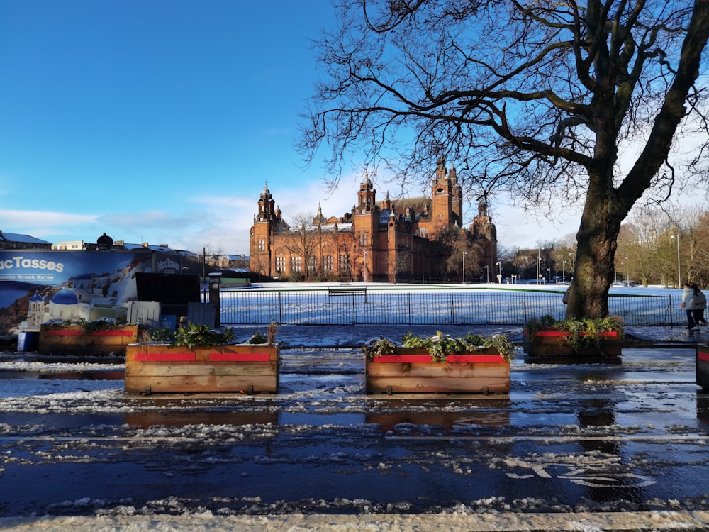 a bunch of planters that are sitting in the snow