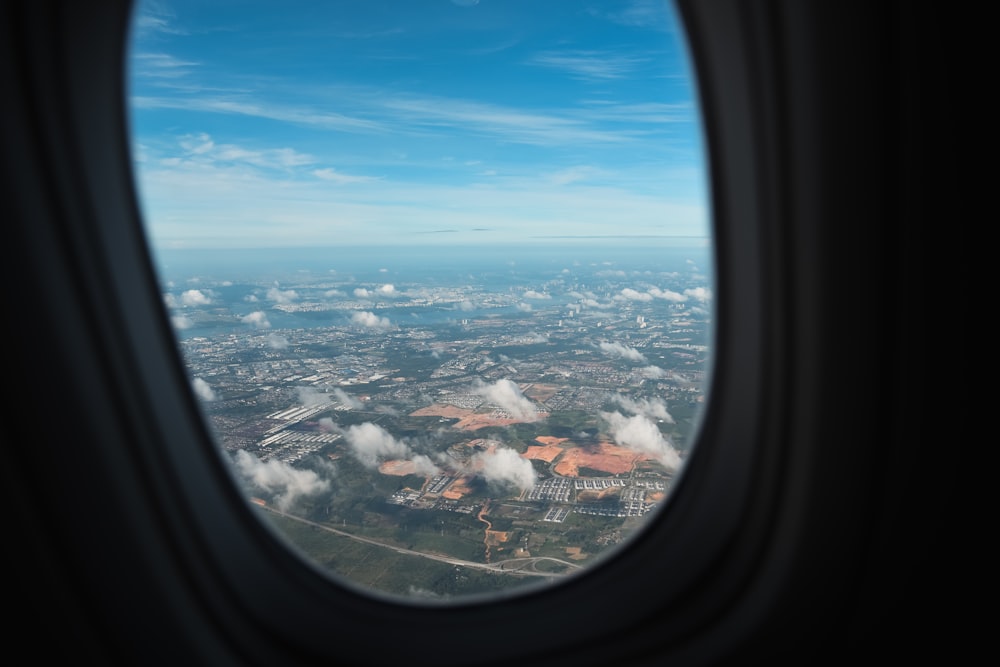 a view of a city from an airplane window