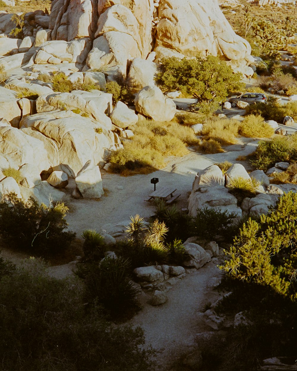 a person standing in the middle of a rocky area