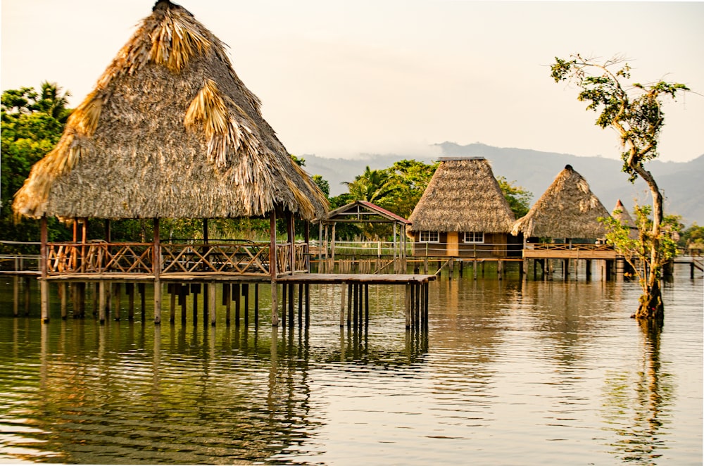 a body of water that has some huts on it