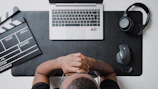 A cinematic shot of a remote worker balancing fitness and work with Rollerband at home.