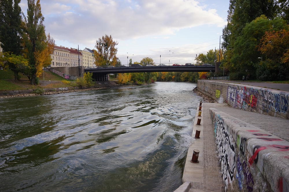 Un puente sobre un río con graffiti