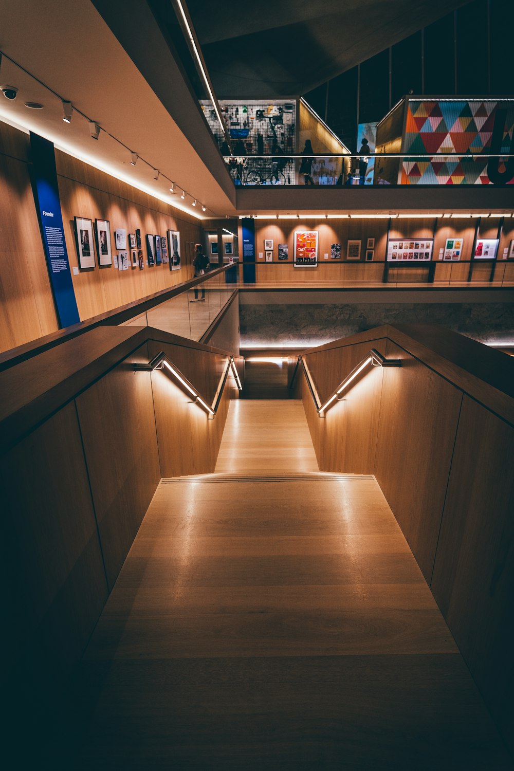 a view of a building from the top of a flight of stairs