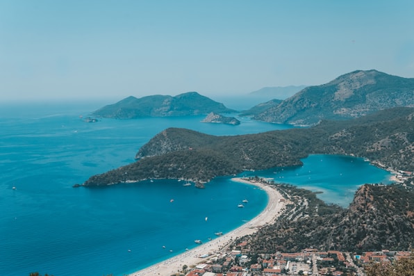 an aerial view of a beach and a body of water