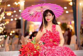 women wearing pink dress