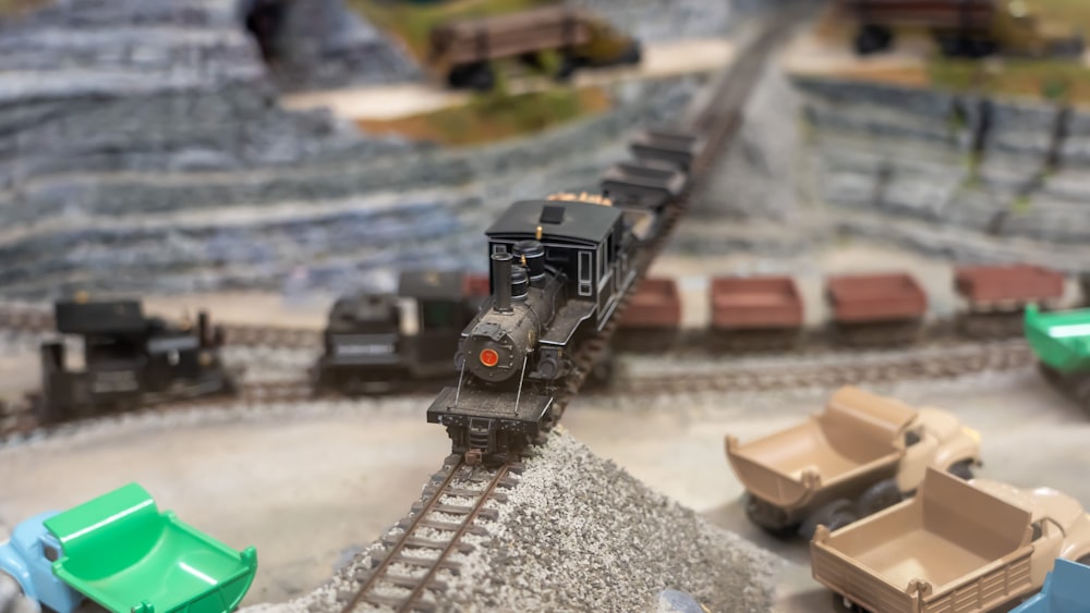 a model train set up on a model track