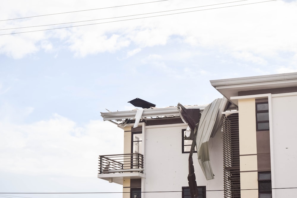 a bird is perched on the roof of a building