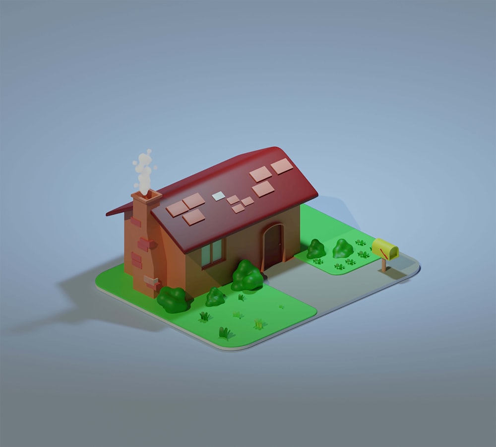 a low poly house with a red roof