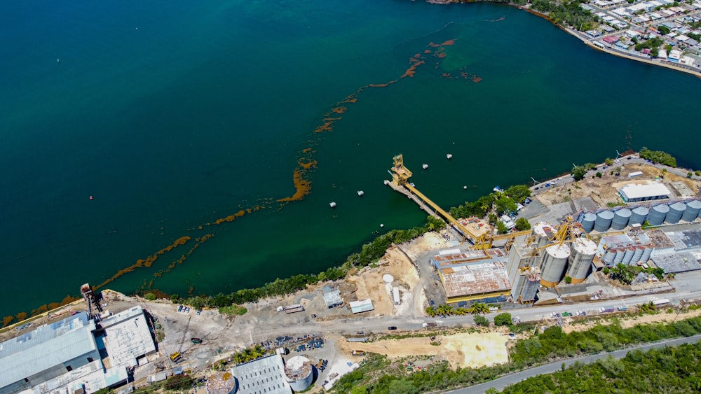 an aerial view of a large body of water