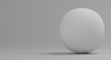 A simple 3D rendering of a smooth, white sphere placed against a neutral gray background. The sphere is positioned slightly to the right with a soft shadow cast on the surface.