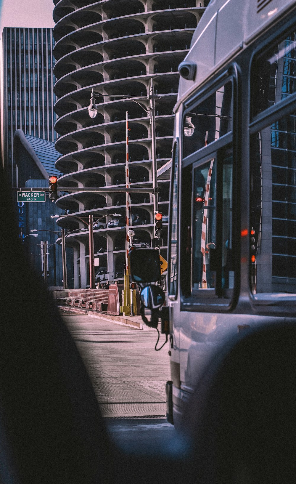 a bus is parked on the side of the road