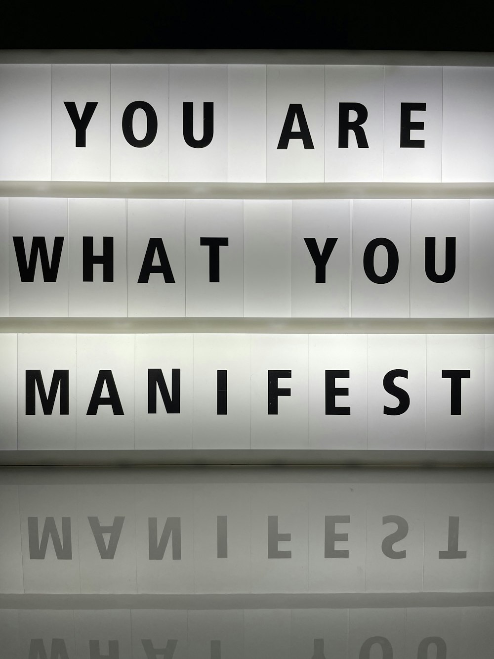 a lit up sign that says you are what you manifist