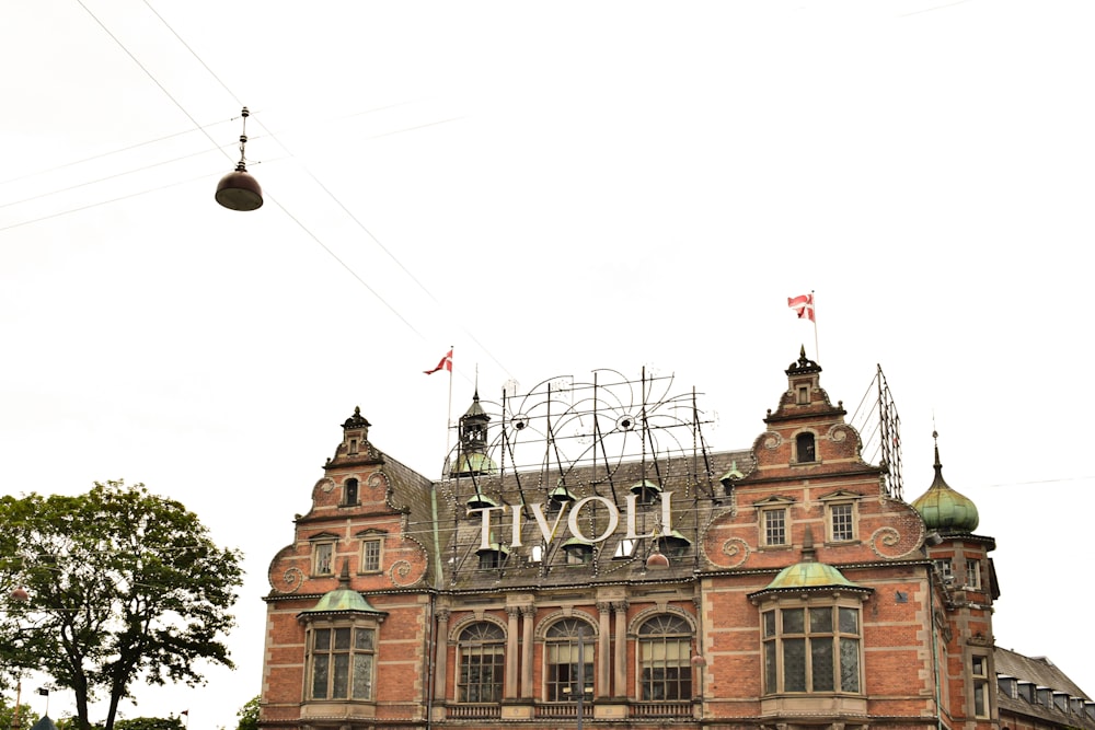 a large building with a sign on top of it