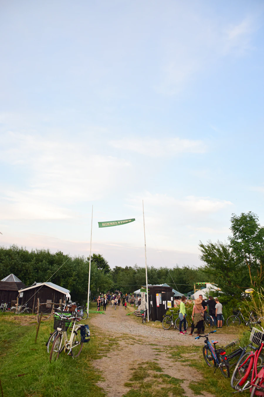 Volunteers and workers gathered in an eco-village