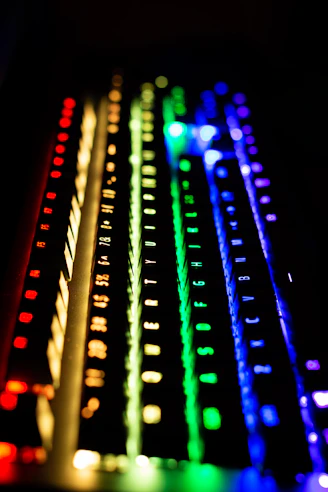 a close up of a keyboard with many colors