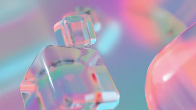 A translucent glass panel floating in a dark 3D space with soft glowing light effects.