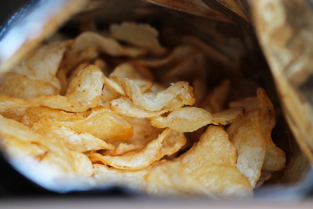 a close up of a bag of potato chips