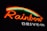 A neon sign with the word 'Rainbow' in vibrant red letters. Above the text, a colorful neon rainbow arcs over, featuring shades of red, orange, and green. Below, 'DRIVE-IN' is displayed in bold white letters against a dark background.