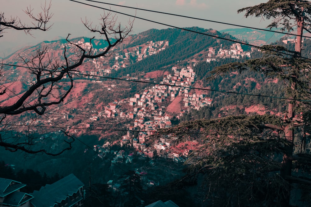 a view of a city in the mountains