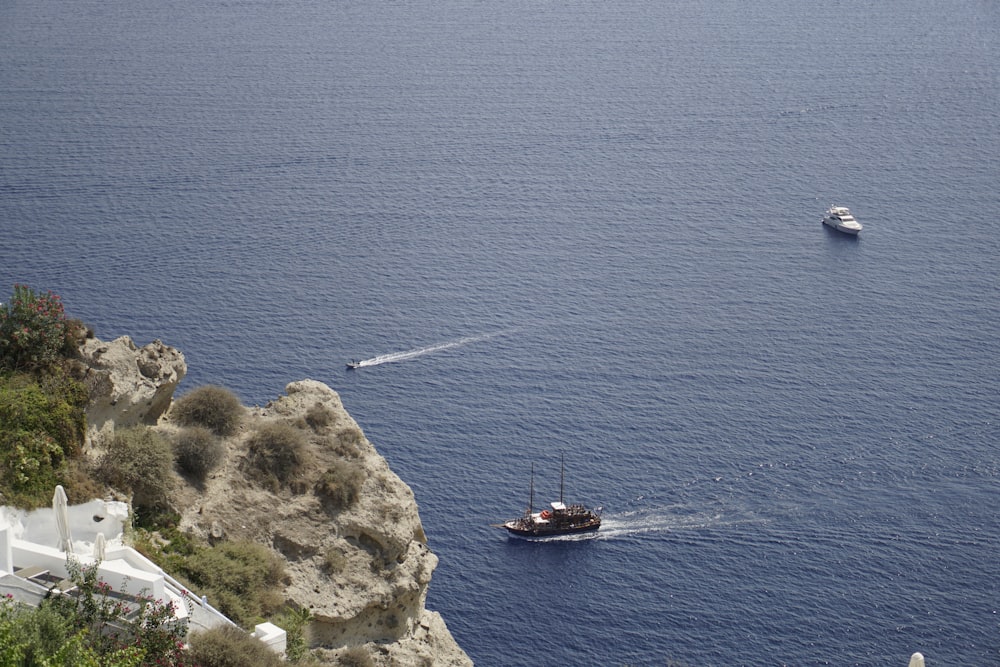 a boat is in the middle of a body of water