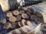 a bunch of wood pieces sitting on top of a pile of feathers