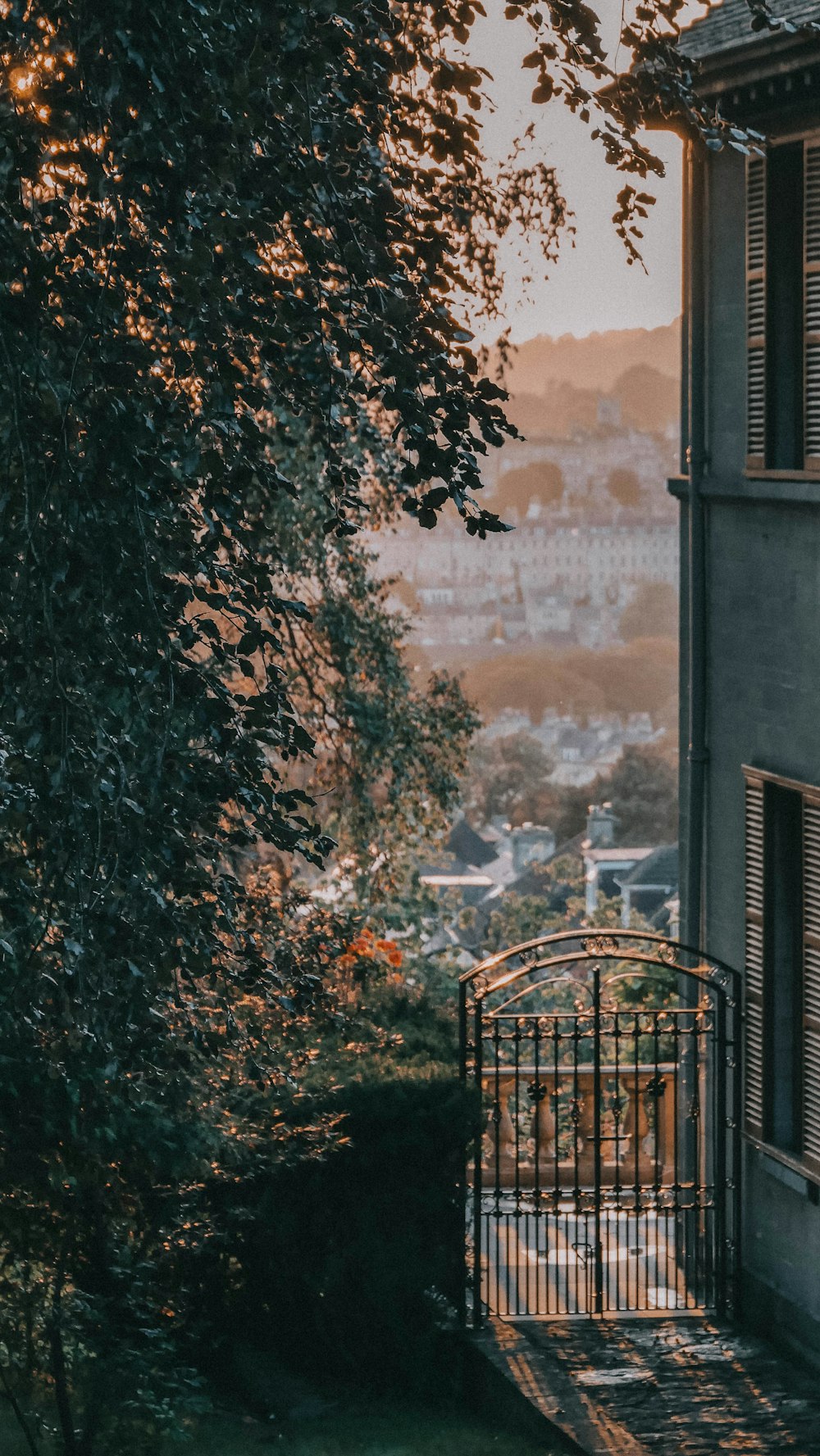 a gate that is next to a building