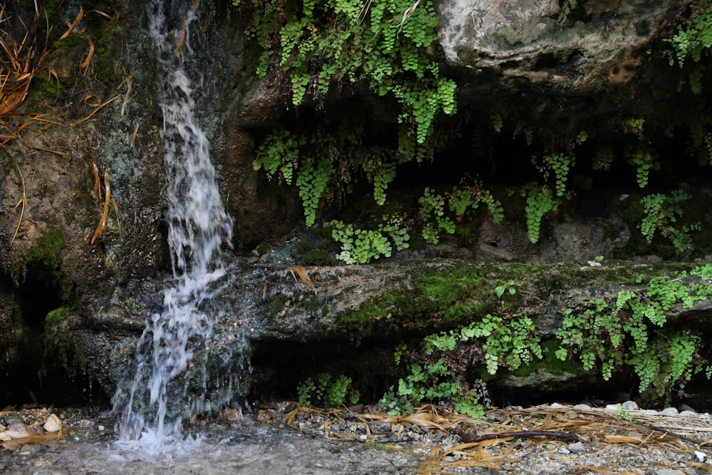 a small waterfall in the middle of a rocky area