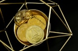 a close up of a plate of coins
