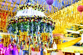 a colorful display in a store filled with lots of decorations