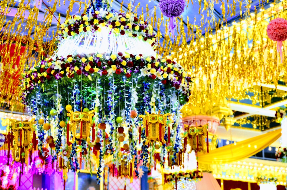 a colorful display in a store filled with lots of decorations