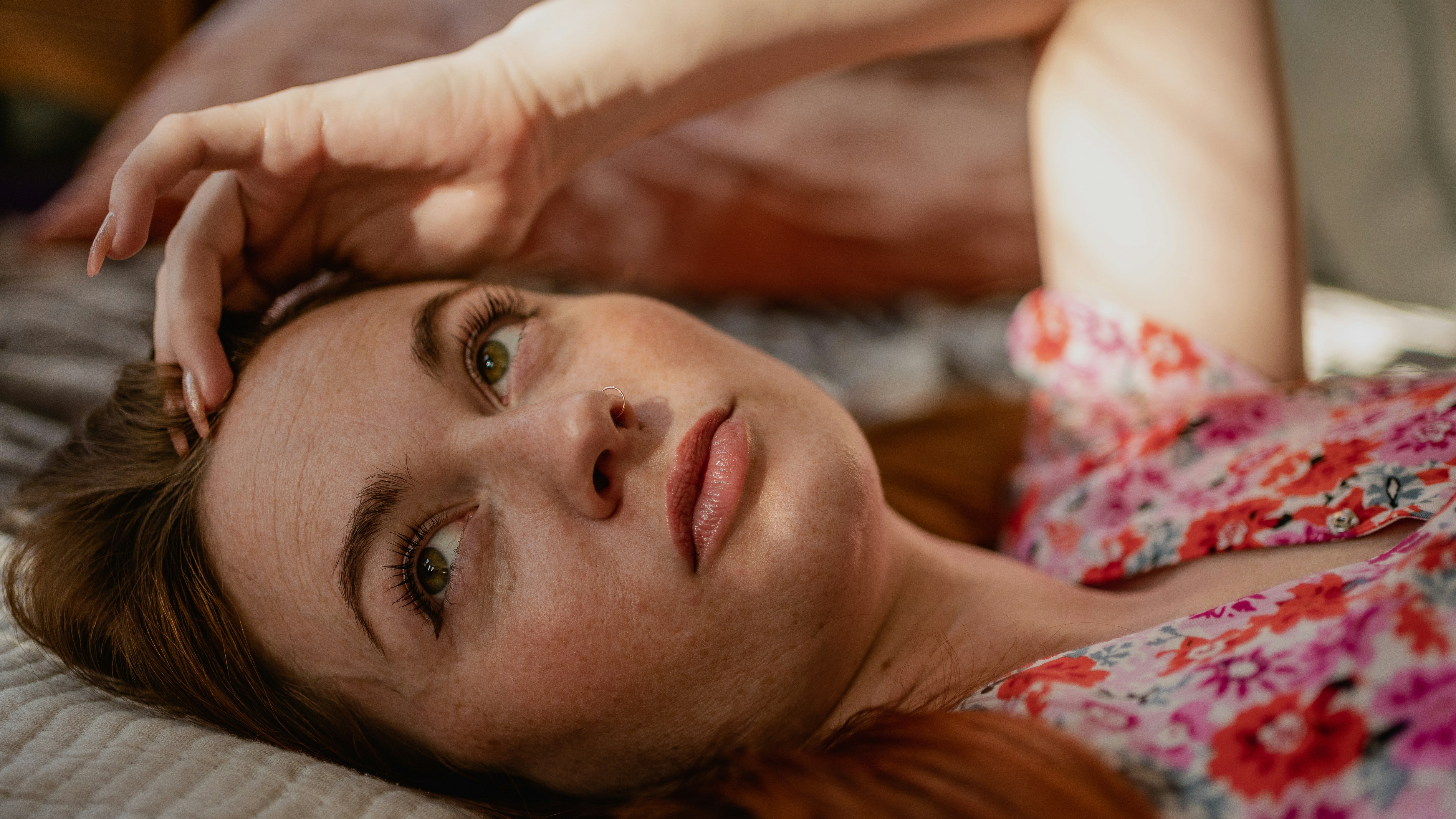 Stressed woman looking at camera