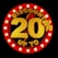 Large, bold text displaying 'Discount 20%' surrounded by a circular border of bright lights, set against a dark background. The text is prominently featured in gold and red colors, creating an eye-catching effect.